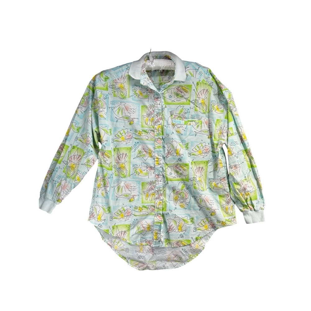 Vintage Swatch Graphic Button Front Shirt Sz Big 80s Abstract Art Retro Novelty